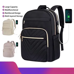 Mochila para Portátil Mujer Acolchada Tela Oxford Gran Capacidad Negocios Viajes Commute Escuela Con Puerto de Carga USB