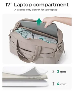 Detalle del compartimento para portátil de 17 pulgadas y acolchado protector de bolsa