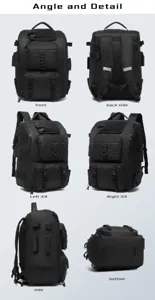 Detailed multi-angle views of this black multi-functional outdoor fishing gear backpack