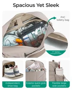 Detalles del bolso de viaje con compartimento para zapatos y funda para portátil de 17"