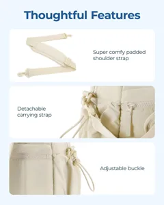 Detalles del bolso de viaje crema con correa acolchada y hebilla metálica desmontable
