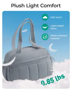 Bolso de viaje acolchado gris ligero con tela suave y peso de solo 0,85 libras.