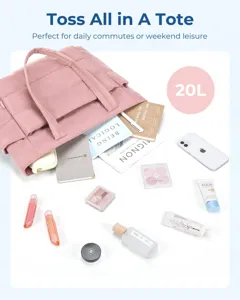 Pink 20L large capacity puffer tote bag with multiple compartments for daily travel