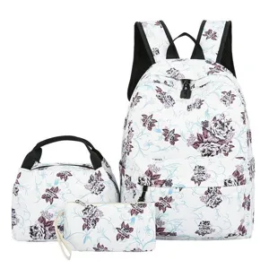 Sac à dos scolaire floral ensemble 3 pièces avec grande capacité, sac repas et jolie trousse.