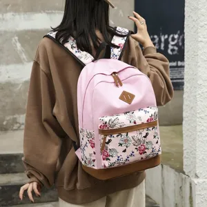Sac à dos en toile à fleurs décontracté pour femme grande capacité cartable moderne