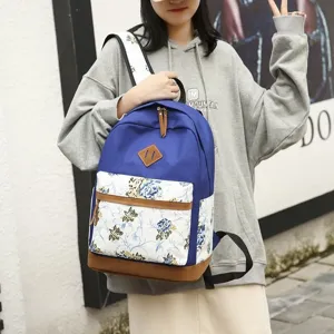 Sac à dos en toile à fleurs décontracté pour étudiants, grand cartable rétro pour filles.