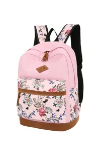 Sac à dos en toile à fleurs roses pour femmes, joli cartable scolaire spacieux et pratique.