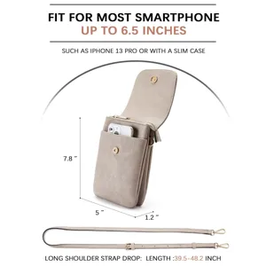 Dimensions of the women's PU leather crossbody phone bag fitting 6.5 inch smartphones
