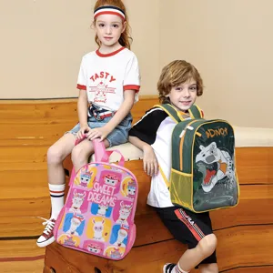 Ergonomic Children's Backpack Large Capacity Spinal Protection Cartoon Dinosaur Alpaca School Bag For Elementary Students