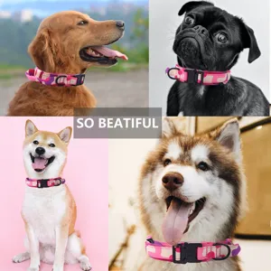 Collar táctico ajustable para perros en camuflaje rosa en varias razas de perros