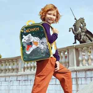 Large capacity ergonomic kids school backpack with cool mechanical dinosaur print