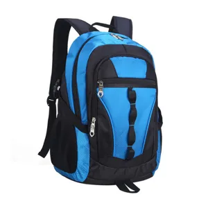 Modern blue and black nylon backpack for students featuring ergonomic shoulder straps