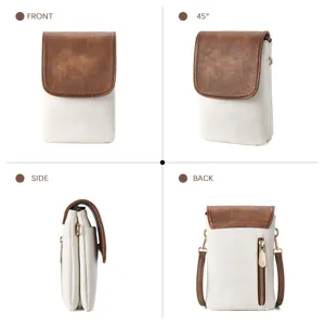 Detailed multi-angle views of a stylish PU leather crossbody phone bag for women