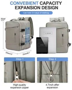 Vista detallada de la función de expansión de 4,7 pulgadas de esta mochila de viaje