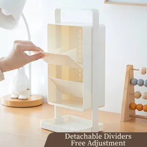 Minimalist portable white desktop storage box organizer with adjustable slanted dividers