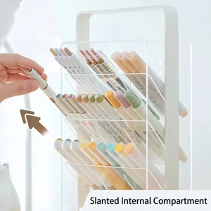 Minimalist white desktop pen organizer with portable handle and tilted compartments