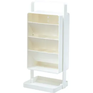 White portable multi-tier slanted desk organizer for pens and stationery storage