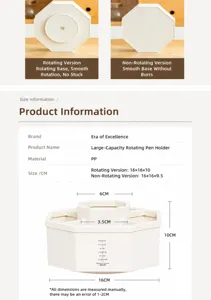 Large capacity rotating pen holder dimensions 16x16x10 cm made from durable PP material.