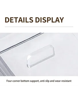 Close-up of anti-slip base on transparent plastic desk storage box