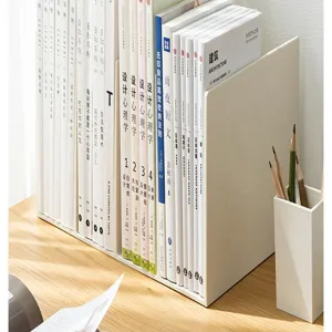 White plastic desktop bookend large capacity book organizer shelf sturdy book support for office home