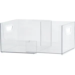 Clear expandable desktop storage box and bookend with side handles for organization