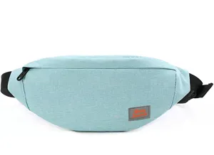 Front view of a minimalist ultralight mint green travel waist bag on white background