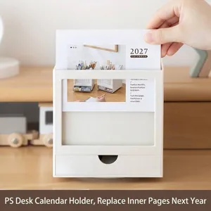 Rotating desk calendar holder and organizer box with drawer