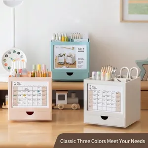 2027 rotating calendar desk organizer and pen holder available in three elegant pastel colors