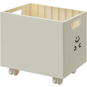 Caja de almacenamiento móvil minimalista crema con ruedas y asas para escritorio de estudiante