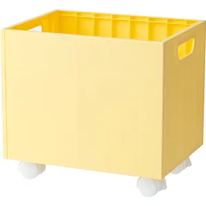 Yellow movable plastic under-desk storage box with four wheels for books and organizers