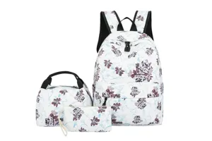 Sac à dos d'école à fleurs ensemble de 3 pièces avec sac à lunch et trousse à crayons.