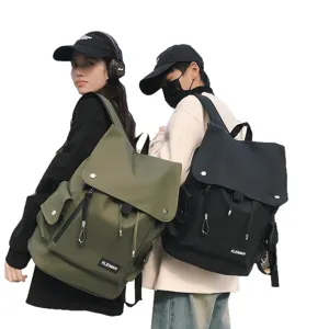 Large capacity waterproof street style backpacks for men and women in olive and black