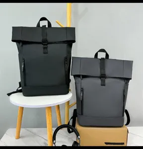 Waterproof minimalist men's roll-top business backpacks in black and grey, large capacity