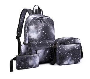 Conjunto de tres mochilas de lona con estampado de galaxia, bandolera y estuche