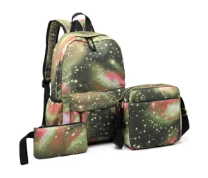 Juego de mochila de lona de 3 piezas con estampado de galaxia y bolso de hombro a juego