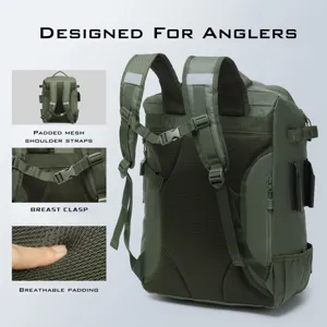 Detail view showing padded mesh shoulder straps and breathable back padding on green backpack