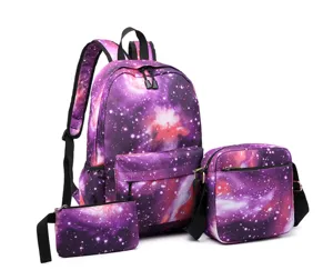 Conjunto de mochila de 3 piezas con estampado de galaxia y bolso de hombro