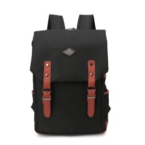 Mochila Casual de Tela Oxford Estilo Británico para Estudiantes Bolso de Viaje para Portátil Con Correas Dobles y Decoración de Cuero Sintético