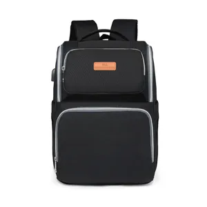 Mochila pañalera negra multifuncional de gran capacidad para viajes y cuidado del bebé