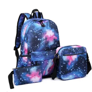 Set de mochila de 3 piezas con estampado de galaxia, bolso bandolera y estuche