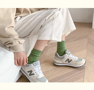 Green ribbed mid-tube socks detail view, soft cotton casual daily lifestyle accessory