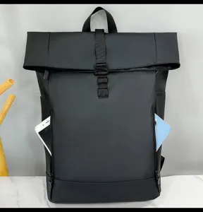 Detailed view of business backpack with side zipper pockets for smartphone storage