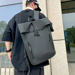 Large capacity men's business casual backpack in matte black waterproof fabric