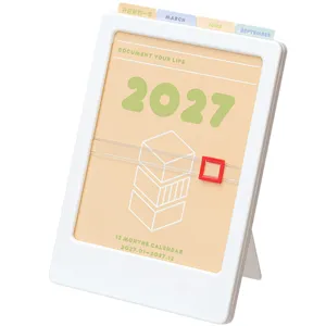 Μινιμαλιστική λευκή βάση ημερολογίου 2027 με μηνιαίες καρτέλες και κόκκινο δρομέα