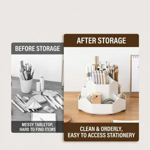 Organisateur de bureau rotatif en plastique de grande capacité et porte-crayon polyvalent