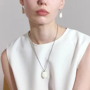 Minimalist White Enamel Copper Plated White Gold Geometric Necklace Stud Earrings Set For Women Niche Design Fashion Jewelry