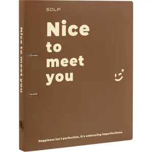 Brown A4 ring binder folder with 'Nice to meet you' slogan design for office