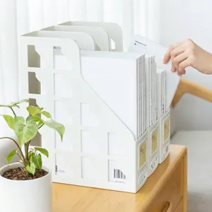 Modern Minimalist Plastic Hollow Bookends Desk Organizer File Storage Rack With Label Slot For School Office Desktop