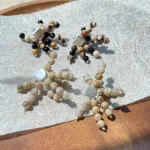Φυσικό Zebra Stone Bodhi Stone Beaded Φούντα Κολιέ για Γυναίκες Ρετρό Προσωπικότητα Ρυθμιζόμενο Μακρύ Κολιέ Σκουλαρίκια Κοσμήματα