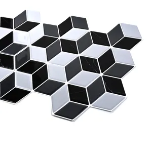 Αυτοκόλλητα τοίχου εξαγωνικά γεωμετρικά 3D, μαύρο λευκό μάρμαρο αυτοκόλλητα πλακάκια.
